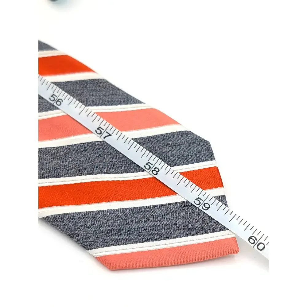 George Repp Stripe Tie Diagonal Slim Profile Preppy Ivy League Gray Orange White